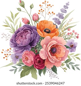 Watercolor painting of a bouquet of flowers, Valentine Days Vector Art Design