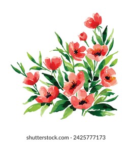 Watercolor painting of bouquet of a wild flowers. Summer background. Element for design. Vector illustration.