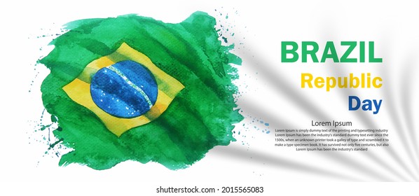 Colores de agua pintando la bandera de Brasil tarjeta de saludo del día de la independencia, Pinturas ilustran la celebración del aniversario feliz Día de la independencia de Brasil en segundo plano bandera de Brasil, ilustración vectorial.