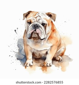 A watercolor painting of a bulldog white background