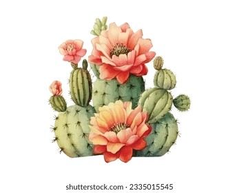 a watercolor painting of a cactus with flowers