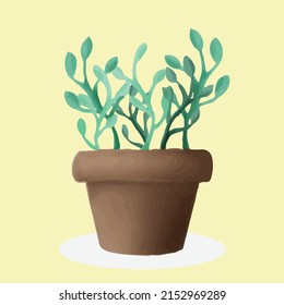Watercolor painting of a cactus in a single pot. Colorful hand painted. Vector illustration of gardening elements editable.