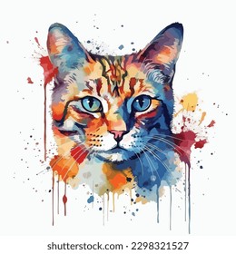 A watercolor painting of a cat. color splash, multicolor, Abstract digital art, paint splash, white background, vector illustration