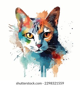 A watercolor painting of a cat. color splash, multicolor, Abstract digital art, paint splash, white background, vector illustration