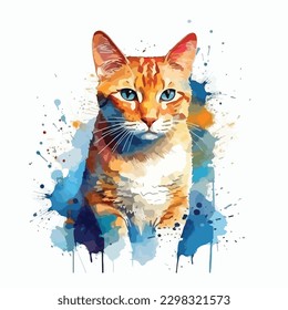 A watercolor painting of a cat. color splash, multicolor, Abstract digital art, paint splash, white background, vector illustration