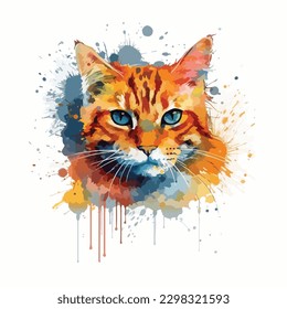 A watercolor painting of a cat. color splash, multicolor, Abstract digital art, paint splash, white background, vector illustration