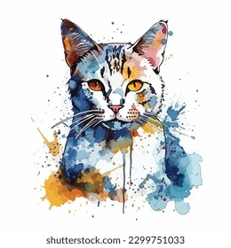 A watercolor painting of a cat. color splash, multicolor, Abstract digital art, paint splash, white background, vector illustration