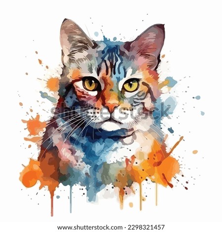 A watercolor painting of a cat. color splash, multicolor, Abstract digital art, paint splash, white background, vector illustration