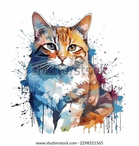A watercolor painting of a cat. color splash, multicolor, Abstract digital art, paint splash, white background, vector illustration