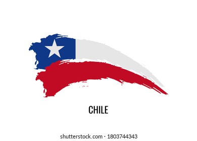 Watercolor painting Chile national flag. Grunge brush stroke Chile Independence day symbol - Vector abstract illustration