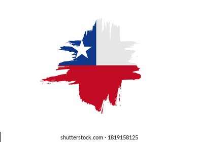 Watercolor painting Chile national flag. Grunge brush stroke Chile Independence day symbol - Vector abstract illustration