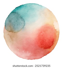 A watercolor painting of a circle with three different colors. The colors are blue, green, and red. The painting has a calming and peaceful mood, as the colors blend together to create a harmonious