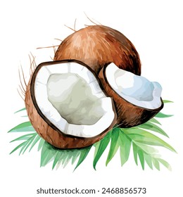 Watercolor painting of coconut   , isolated on a white background,  coconut vector, drawing clipart, Illustration Vector, Graphic Painting, design art, logo