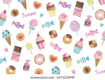 Watercolor painting cute candy pattern