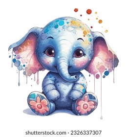 A Watercolor Painting of a Cute Elephant Isolated on White Background