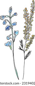 Watercolor painting. Decorative vector illustration of plants, trees and flowers with watercolor touch.