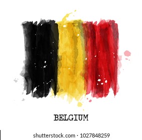 Watercolor painting design flag of Belgium . Vector .