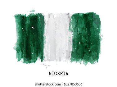 Watercolor Painting Design Flag Nigeria Vector Stock Vector (Royalty