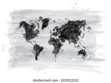 Watercolor painting design of world map . ( Environmental pollution concept ) . Vector .