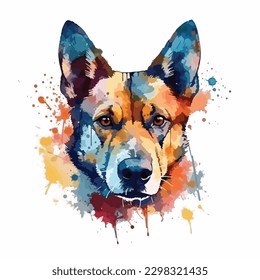 A watercolor painting of a dog. color splash, multicolor, Abstract digital art, paint splash, white background, vector illustration