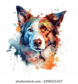 A watercolor painting of a dog. color splash, multicolor, Abstract digital art, paint splash, white background, vector illustration