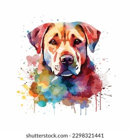 A watercolor painting of a dog. color splash, multicolor, Abstract digital art, paint splash, white background, vector illustration