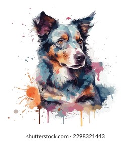 A watercolor painting of a dog. color splash, multicolor, Abstract digital art, paint splash, white background, vector illustration