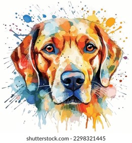 A watercolor painting of a dog. color splash, multicolor, Abstract digital art, paint splash, white background, vector illustration