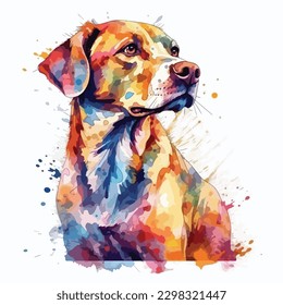 A watercolor painting of a dog. color splash, multicolor, Abstract digital art, paint splash, white background, vector illustration