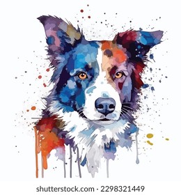 A watercolor painting of a dog. color splash, multicolor, Abstract digital art, paint splash, white background, vector illustration