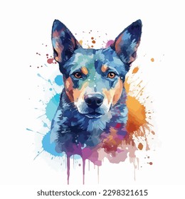 A watercolor painting of a dog. color splash, multicolor, Abstract digital art, paint splash, white background, vector illustration