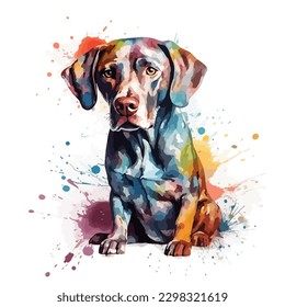 A watercolor painting of a dog. color splash, multicolor, Abstract digital art, paint splash, white background, vector illustration