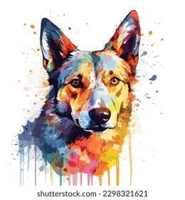 A watercolor painting of a dog. color splash, multicolor, Abstract digital art, paint splash, white background, vector illustration