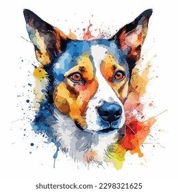 A watercolor painting of a dog. color splash, multicolor, Abstract digital art, paint splash, white background, vector illustration