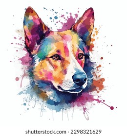 A watercolor painting of a dog. color splash, multicolor, Abstract digital art, paint splash, white background, vector illustration