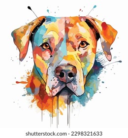 A watercolor painting of a dog. color splash, multicolor, Abstract digital art, paint splash, white background, vector illustration