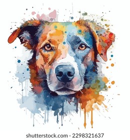 A watercolor painting of a dog. color splash, multicolor, Abstract digital art, paint splash, white background, vector illustration