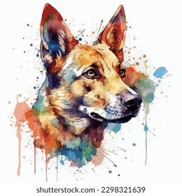 A watercolor painting of a dog. color splash, multicolor, Abstract digital art, paint splash, white background, vector illustration