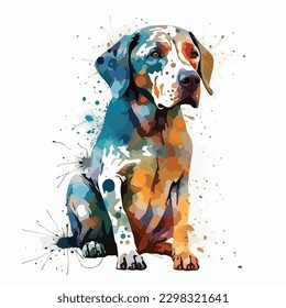 A watercolor painting of a dog. color splash, multicolor, Abstract digital art, paint splash, white background, vector illustration