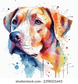 A watercolor painting of a dog. color splash, multicolor, Abstract digital art, paint splash, white background, vector illustration