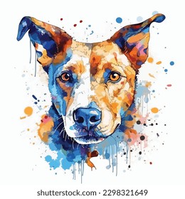 A watercolor painting of a dog. color splash, multicolor, Abstract digital art, paint splash, white background, vector illustration