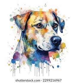 A watercolor painting of a dog. color splash, multicolor, Abstract digital art, paint splash, white background, vector illustration