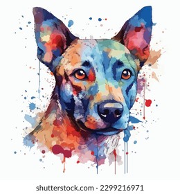 A watercolor painting of a dog. color splash, multicolor, Abstract digital art, paint splash, white background, vector illustration