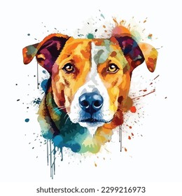 A watercolor painting of a dog. color splash, multicolor, Abstract digital art, paint splash, white background, vector illustration