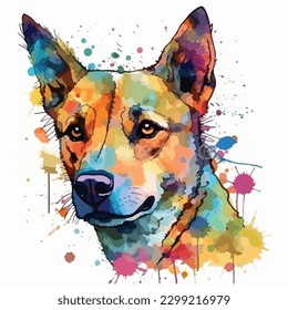 A watercolor painting of a dog. color splash, multicolor, Abstract digital art, paint splash, white background, vector illustration