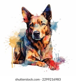 A watercolor painting of a dog. color splash, multicolor, Abstract digital art, paint splash, white background, vector illustration