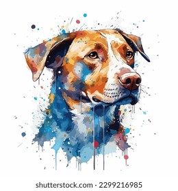 A watercolor painting of a dog. color splash, multicolor, Abstract digital art, paint splash, white background, vector illustration