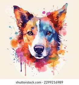 A watercolor painting of a dog. color splash, multicolor, Abstract digital art, paint splash, white background, vector illustration