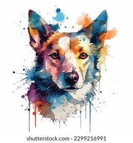 A watercolor painting of a dog. color splash, multicolor, Abstract digital art, paint splash, white background, vector illustration