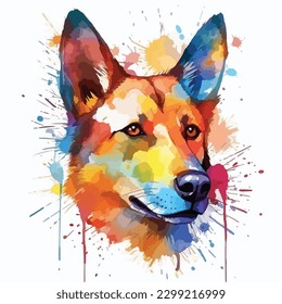 A watercolor painting of a dog. color splash, multicolor, Abstract digital art, paint splash, white background, vector illustration